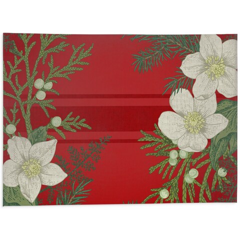 FLORAL GREENS RED Bath Rug By Kavka Designs