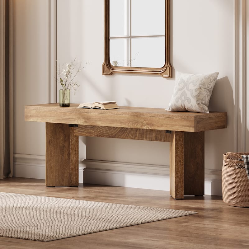 Wooden Farmhouse Indoor End of Bed Entryway Bench for Bedroom - Brown