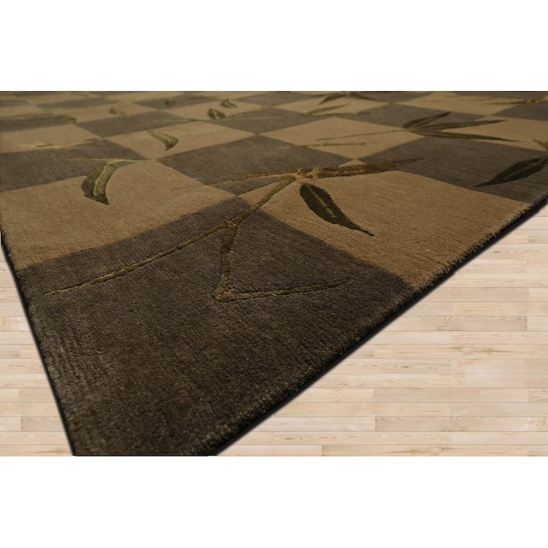 Hand Knotted Tibetan Green Floral Wool Transitional Oriental Area Rug - 6' x 9' 2''