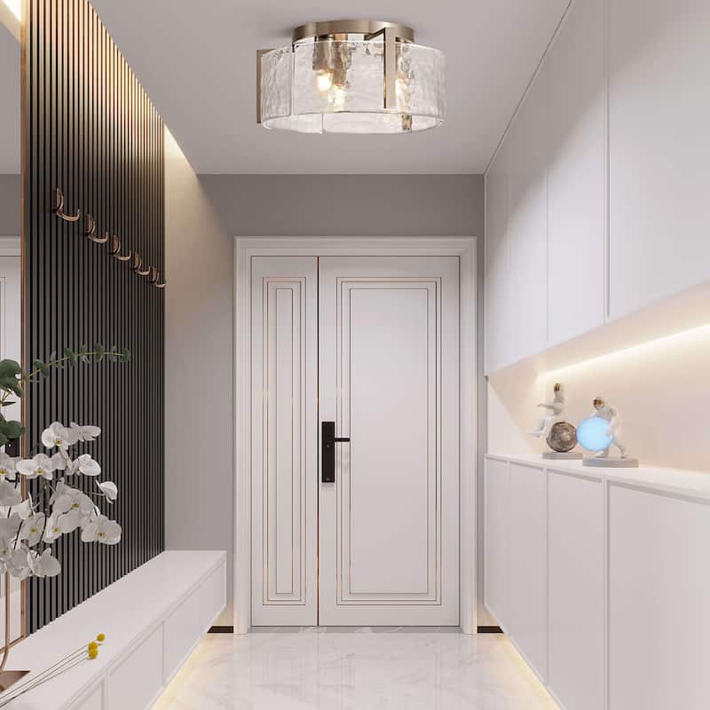 Laia Round 3-Light Textured Glass Panels Flush Mount
