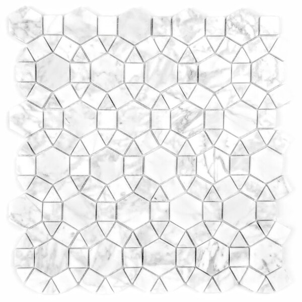 Miseno MT-WHSMARRNG-CA Marble - 3" x 6" Deco Wall Mosaic Tile - Semi-Gloss Marble Visual - White