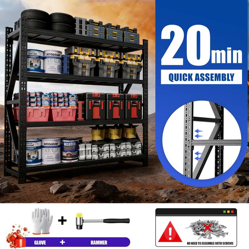 Heavy Duty Garage Shelving 4000LBS, Extra Wide Metal Adjustable Shelves, 69"H Industrial Storage Unit for Warehouse