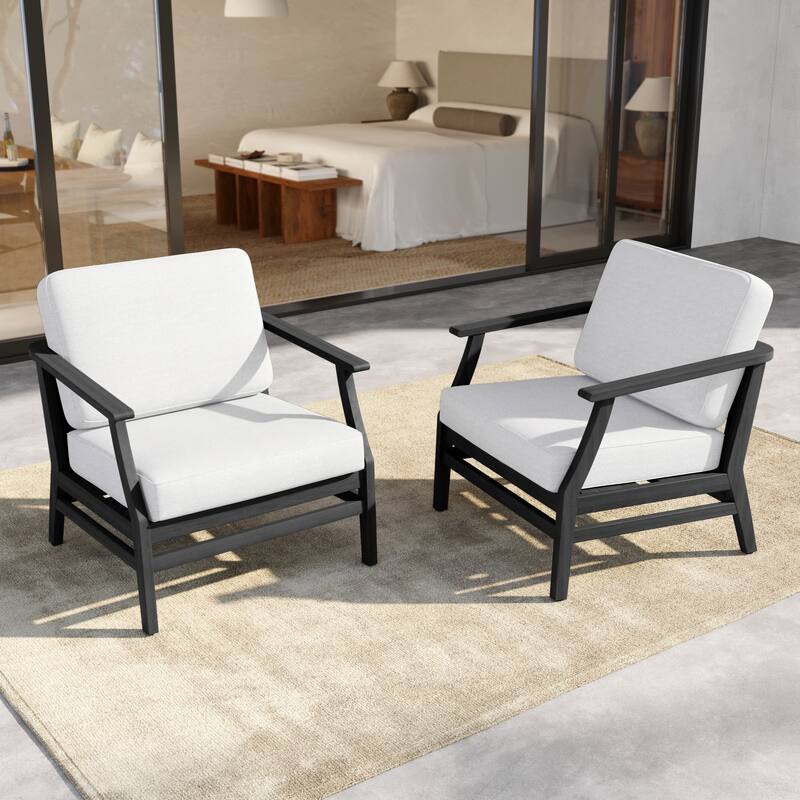 Outdoor Teak Wood Club Chairs with Cushions (Set of 2)