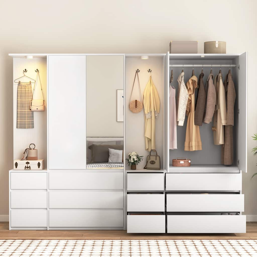 Wardrobe Closet 70.8" H, Bedroom Wooden Wardrobe with 3 Doors 2 Drawers, Modern Clothing Storage Cabinet Combination