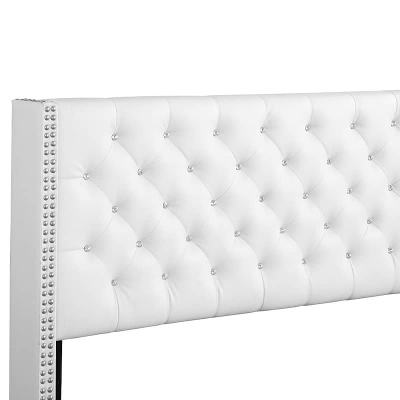 Jeweled Tufted Upholstered Panel Full Bed - 80" - White