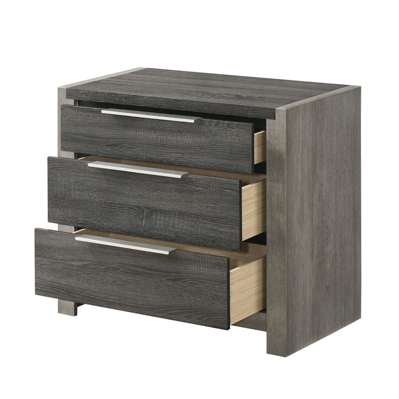 Wooden Nightstand with 3 Drawers in Gray Finish