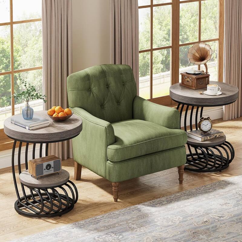 2 Tiers Round End Table with Shelf Storage, Arc-Shaped Side Sofa Table