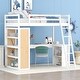preview thumbnail 13 of 18, Wooden Twin Size Loft Bed Frame with L-shaped Desk, Multi-layer Shelves, Drawers, Oleophobic Board, Ladder, Guardrails