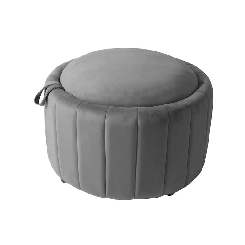 30" W Round Velvet Upholstered Storage Ottoman with Flip Top Tray