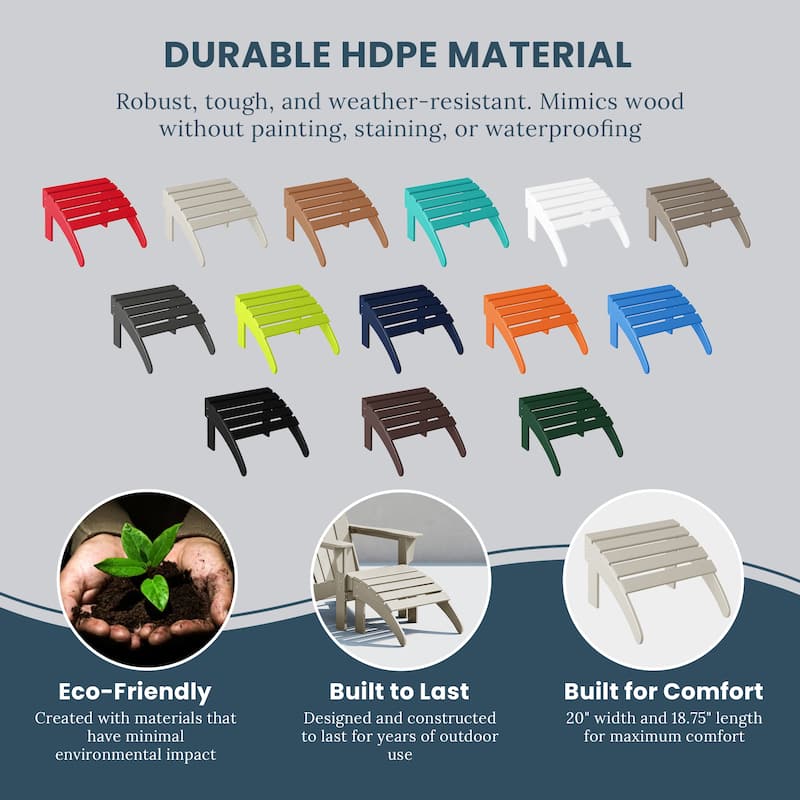 Polytrends Laguna Hdpe All Weather Outdoor Patio Foldable Ottoman