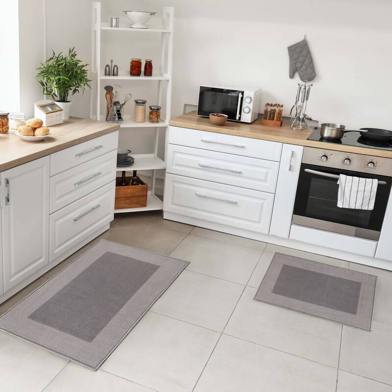 Modern Washable Non-Slip Backing 2 Piece Kitchen Rug Set by Superior - Grey
