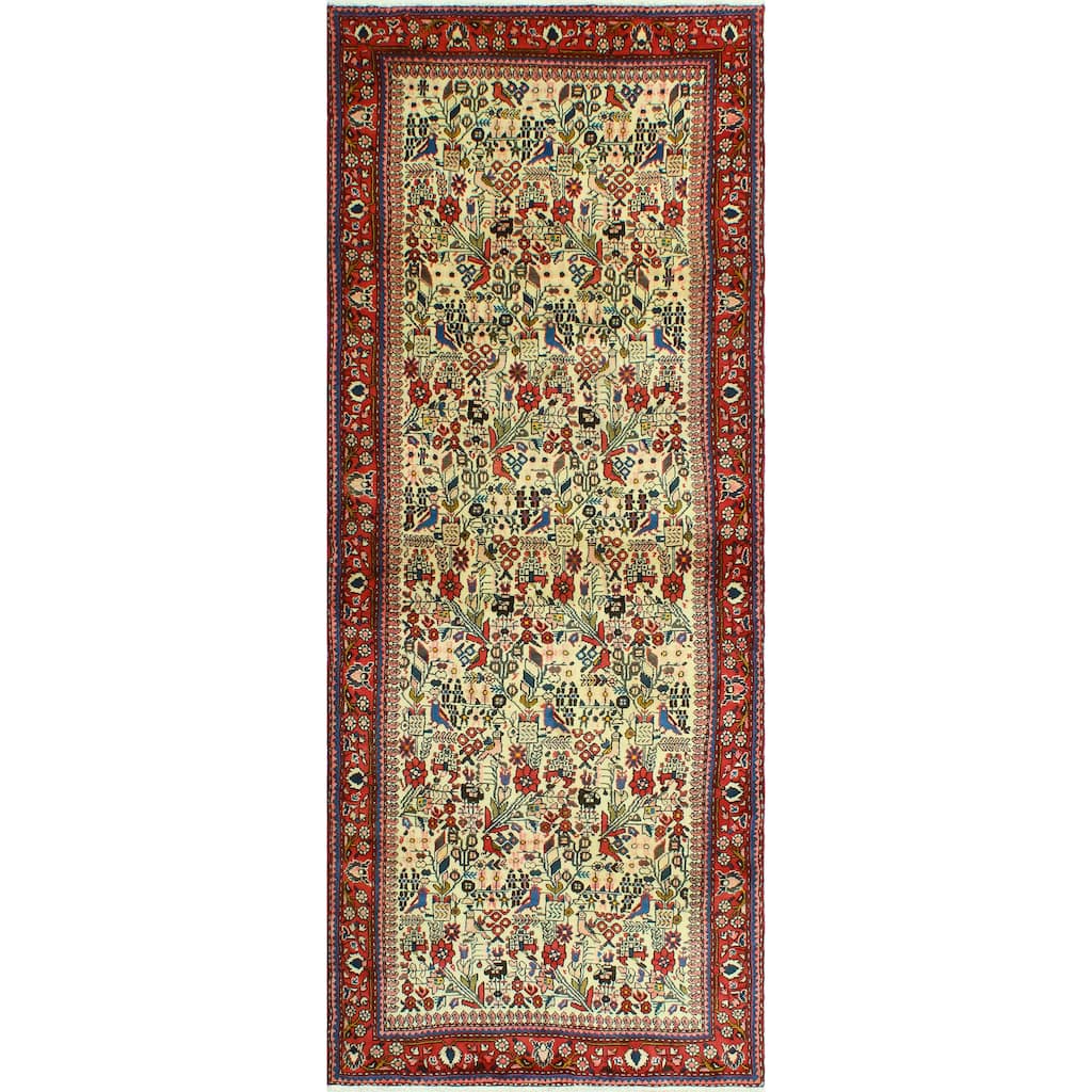 Noori Rug Fine Vintage Distressed Adamson Ivory/Red Runner - 3'9" x 9'6"