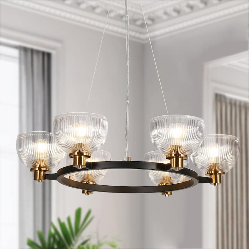 Ourin Modern 6-Light Wagon Wheel Chandelier for Dining Room Bedroom - Brass Black - D30.9"xH6.5"