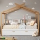 preview thumbnail 3 of 6, White Twin Size Wooden House Bed with Bookshelf & Twin Trundle
