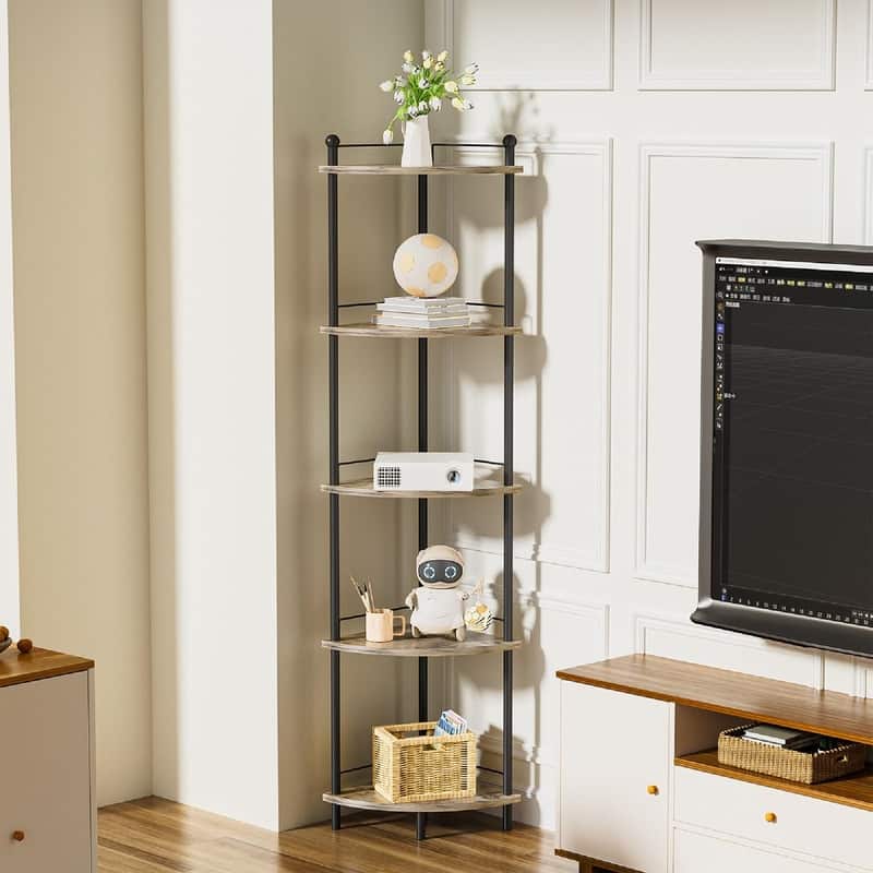 Tall Corner Bookshelf Plant Stand - 11.8"D x 11.8"W x 55.32"H - Grey