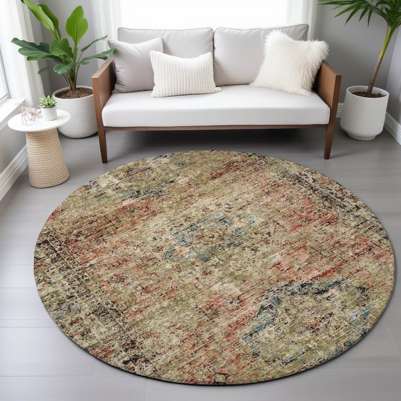 Machine Washable Indoor/Outdoor Vintage Traditional Chantille Rug