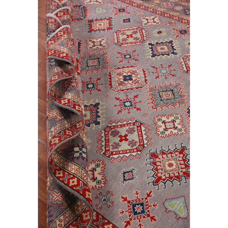 Hand Knotted Oriental 100% Wool Carpet Traditional All-Over Greys & Charcoal Kazak Area Rug - 9' 0'' X 8' 3''