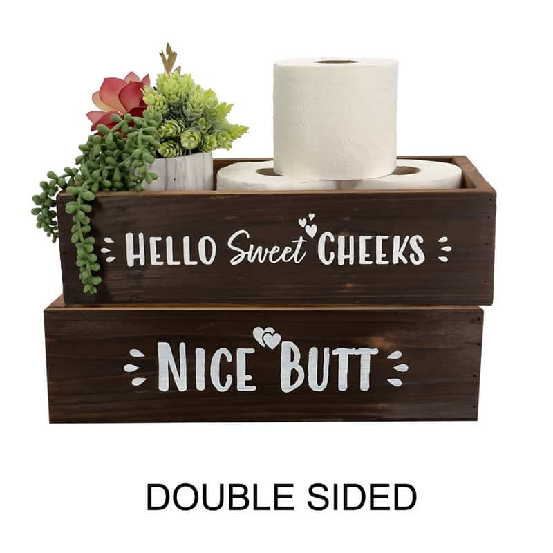 Hello Sweet Cheeks Wood Toilet Paper Holder, Farmhouse