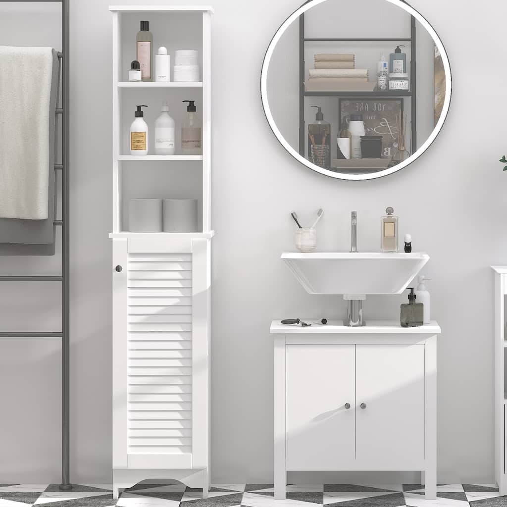 Modern Tall Bathroom Cabinet, Freestanding Linen Tower with 3 Open Adjustable Shelves, for Bathroom, White