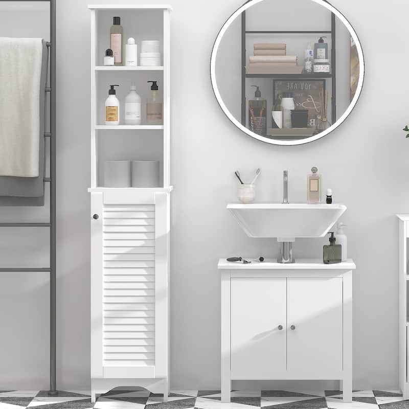 Modern Tall Bathroom Cabinet, Freestanding Linen Tower with 3 Open Adjustable Shelves, for Bathroom, White - White