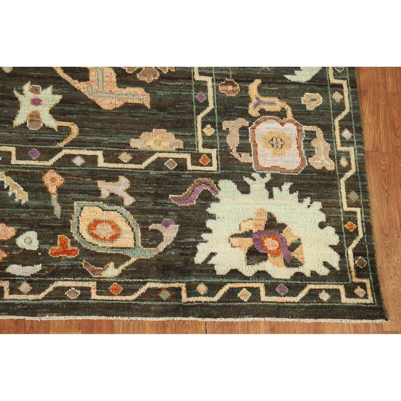 Hand Knotted Oriental 100% Wool Carpet Transitional All-Over Brown Oushak Area Rug - 9' 9'' X 8' 1''