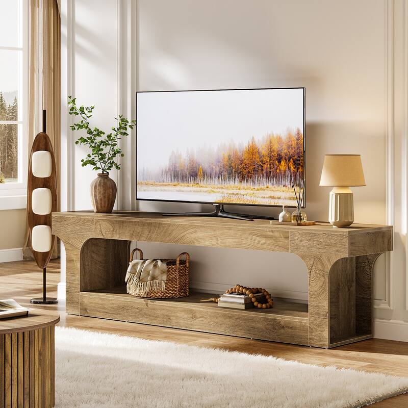 63 Inch Long TV Stand for 55/60/65/75-Inch TVs, 2-tier TV Console - 13.77" D x 63" W x 20.47" H