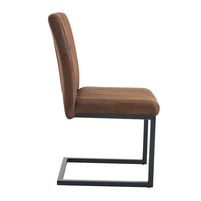 Roomfitters Ergonomic Dining Chairs with Brown Tech Fabric and Black Metal Legs, Comfortable Sponge Seat Set of 4, Brown