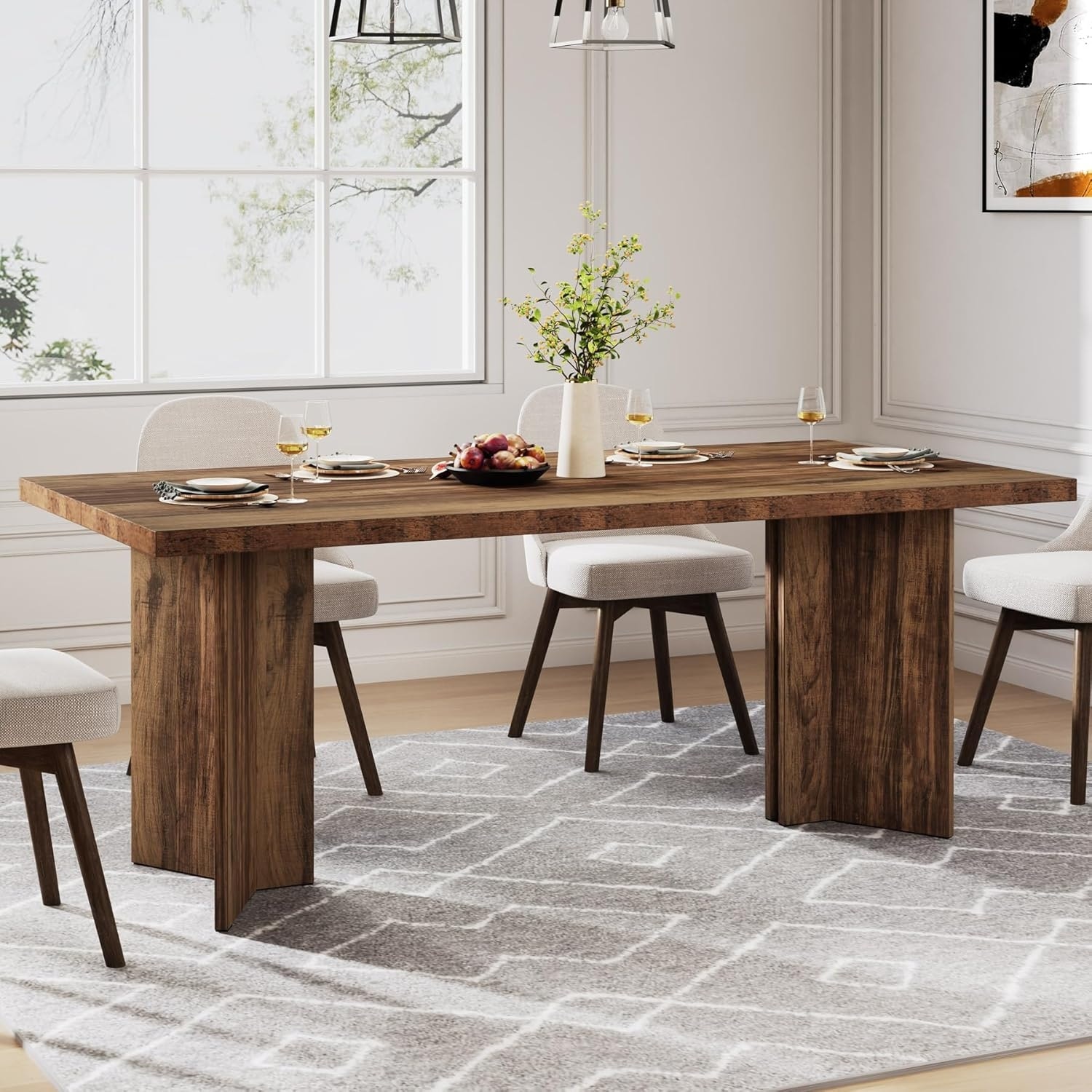 63" Farmhouse Dining Table Rustic Wood Dark Brown