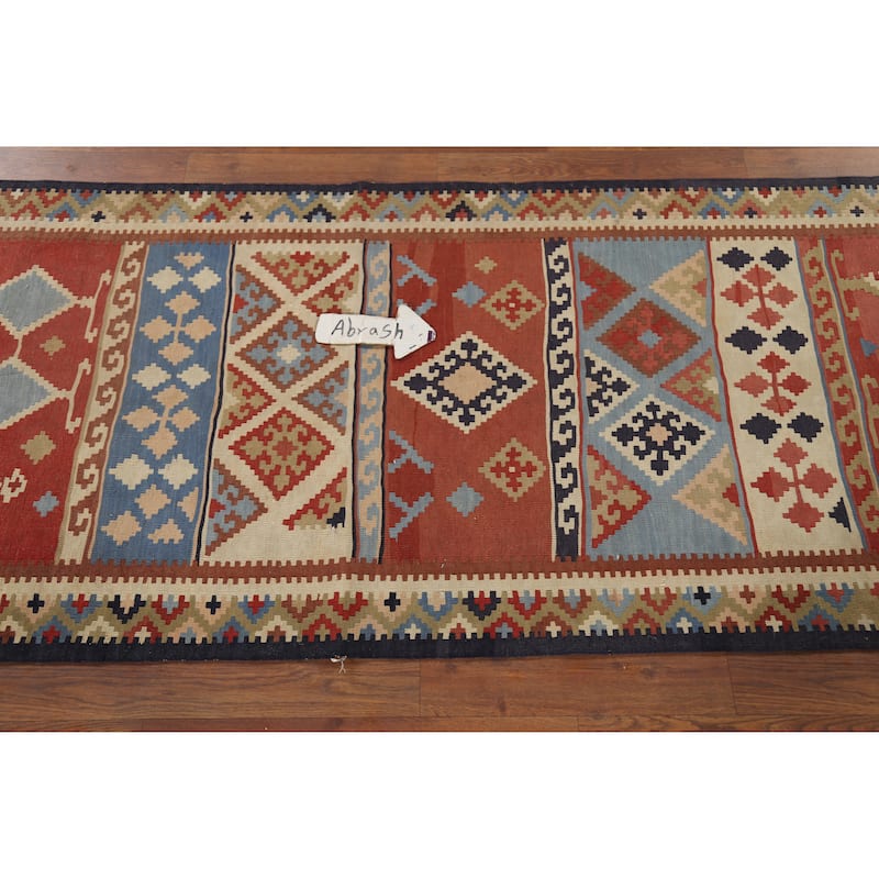Vegetable Dye Kilim Qashqai Persian Antique Runner Wool Carpet - 2'9"x 13'1"