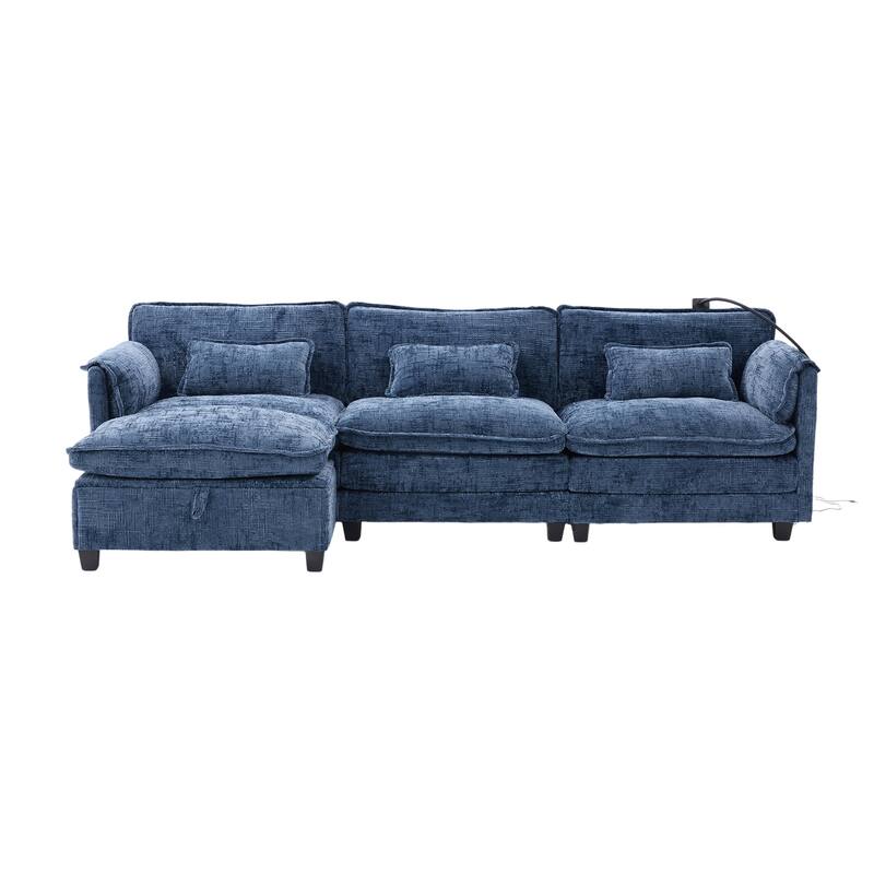 GALDWIN Chenille Upholstered L-shaped Modular Sectional Sleeper Sofa with Movable Storage Ottoman,USB&Type-C