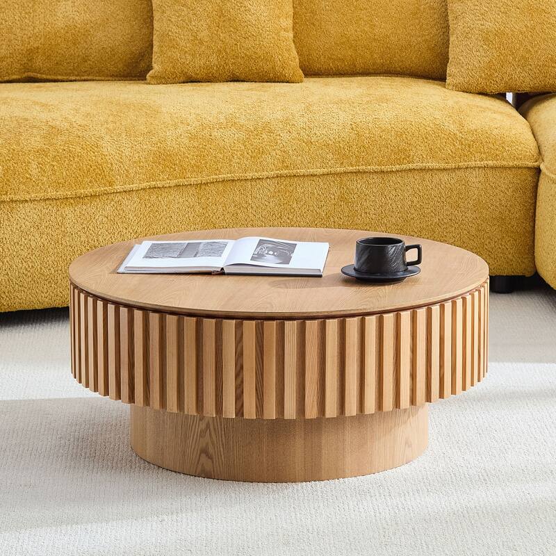 31.49'' Round Coffee Table with Storage Small Coffee Table for Apartment