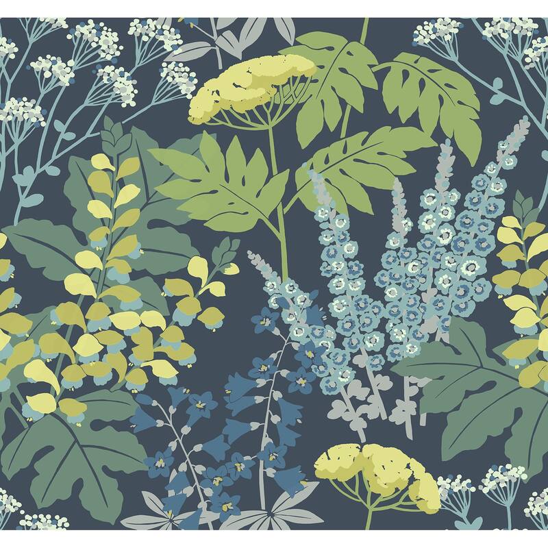 A-Street Prints Brie Dark Blue Forest Flowers Wallpaper