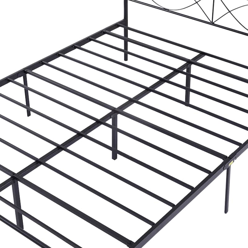 VECELO Metal Platform Bed Frame with Curved Headboard and Under-Bed Storage-No Box Spring Needed, Twin/Full/Queen Size