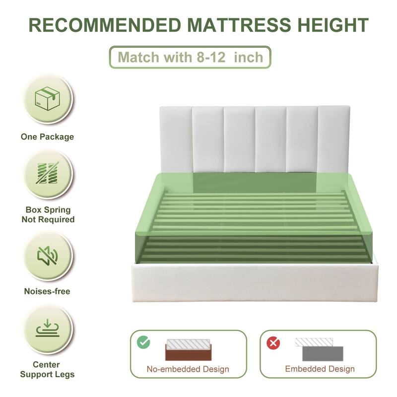 Modern Upholstered Lift-Up Storage Platform Bed with Headboard