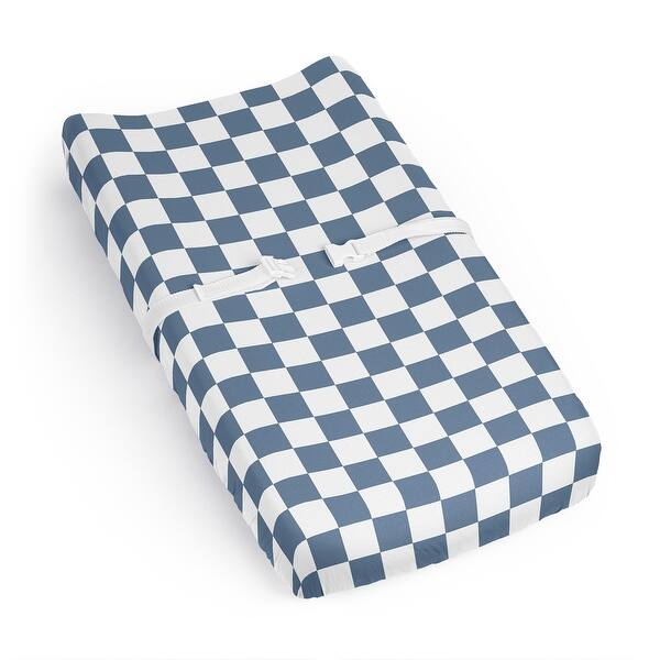 slide 2 of 6, Sweet Jojo Designs Blue Gingham Checkered Plaid Boy Changing Pad Cover Sheet - Vintage Classic Checkerboard Geometric Minimalist