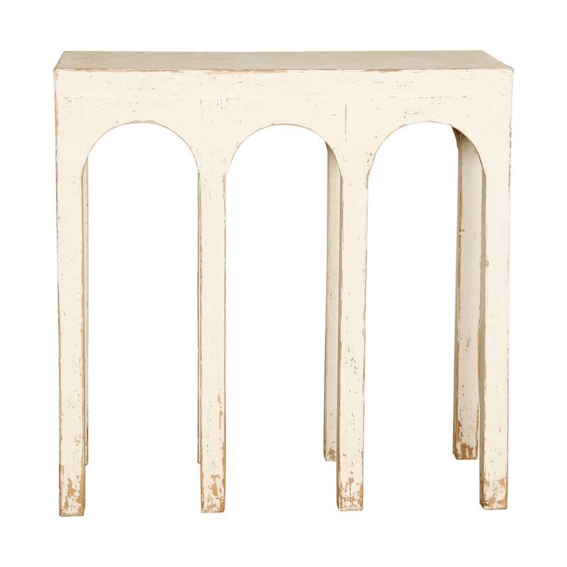 31" Long Ming Arch Console Table Distressed White