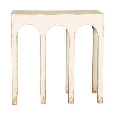 31" Long Ming Arch Console Table Distressed White