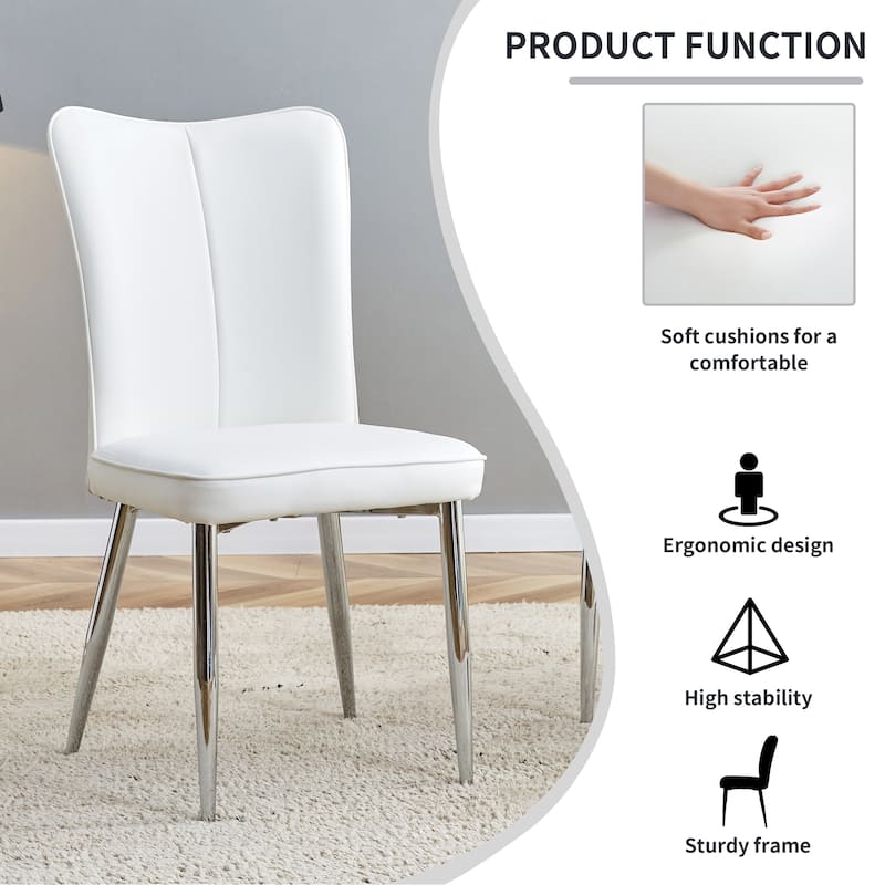 Modern Minimalist PU Upholstered Dining Chairs with Metal Legs