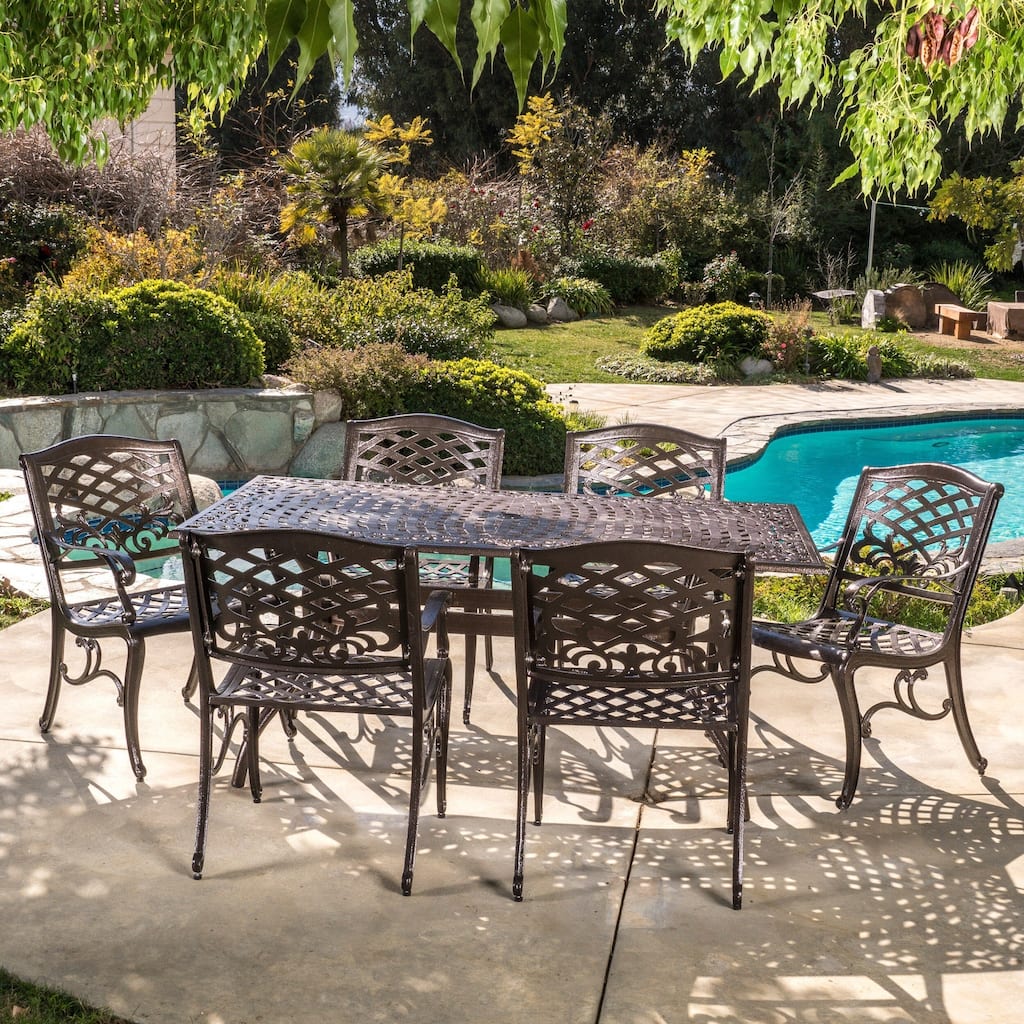 Hallandale Bronze Aluminum Outdoor Dining Table by Christopher Knight Home - 67.00" L x 37.50" W x 30.25" H