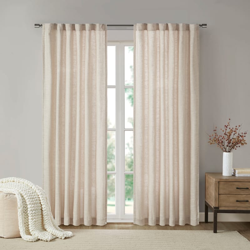 Madison Park Barnet Faux Linen Rod Pocket and Back Tab Fleece Lined Curtain Panel - 95" Panel - Natural