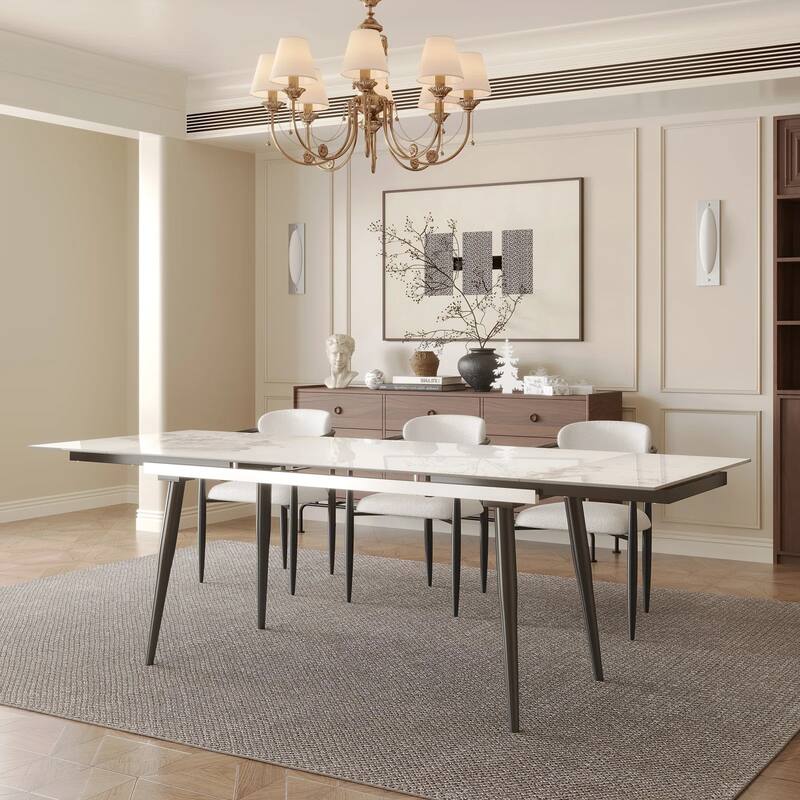 94.48" Rectangular Extendable Sintered Stone Dining Table