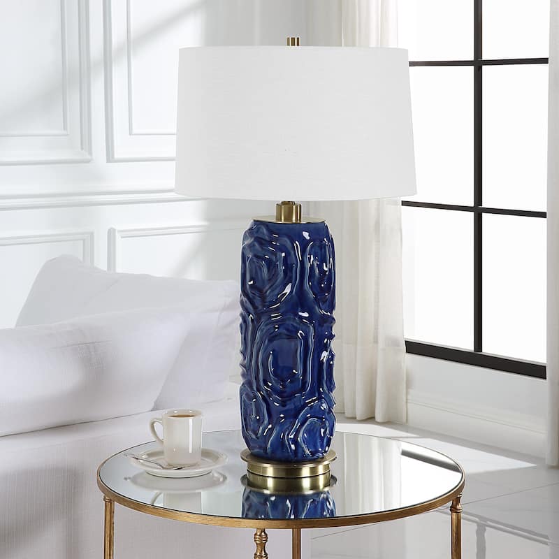 Uttermost Zade Blue Table Lamp - 33"H,   Shade 11"H x 18 Dia. (in)
