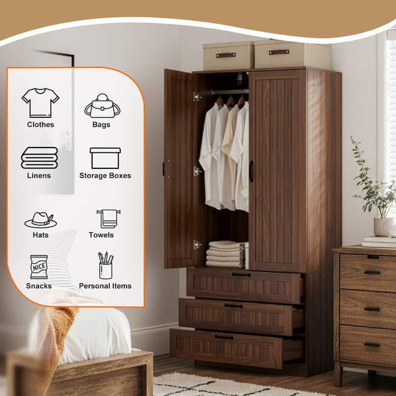 2 Doors Armoire Wardrobe Closet with Drawers