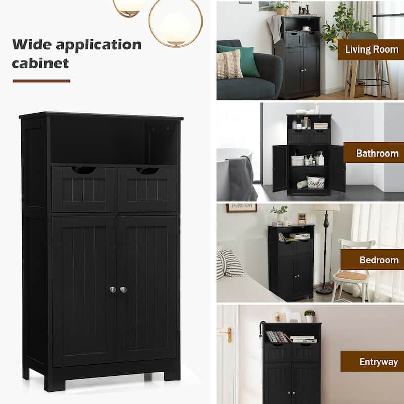 Gymax Bathroom Floor Cabinet Wooden Storage Organizer w/Drawer Doors - See Details