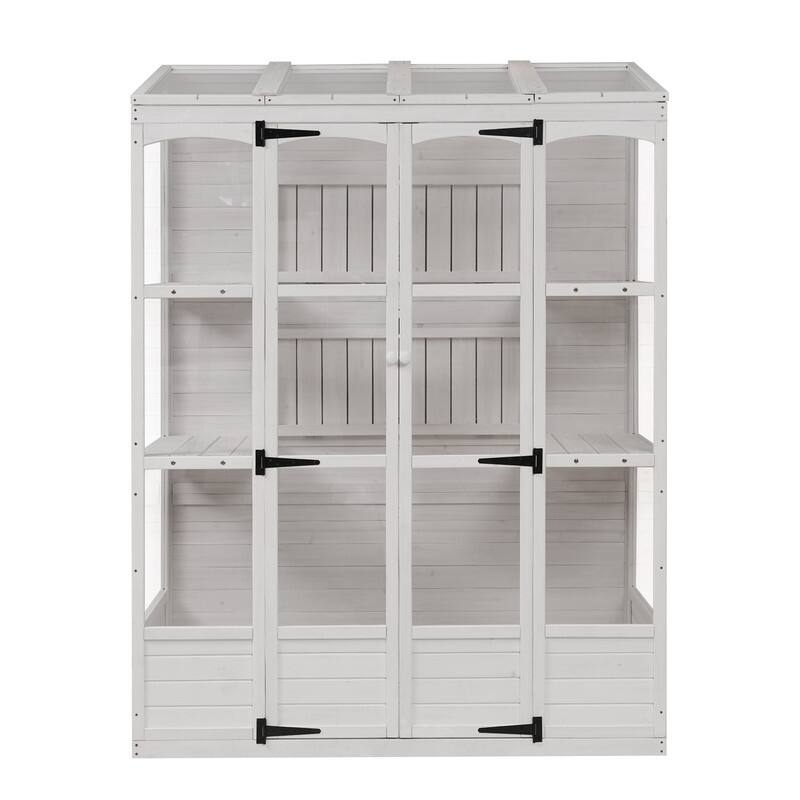 Wood Cold Frame Greenhouse with 2 Folding Middle Shelves and Openable