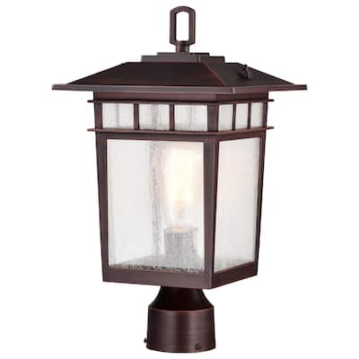 Cove Neck Outdoor Large Post Light Pole Lantern 1 Light Rustic Bronze Finish Clear Seeded Glass - Rustic Bronze