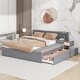 preview thumbnail 2 of 9, Full Size Storage Hydraulic Platform Bed with Twin Size Trundle, Side Table & Lounge, Wood Bed Frame with Support Slats, Gray