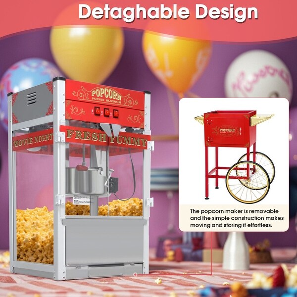 20 oz Vintage Popcorn Machine Trolley with Tempered Glass and