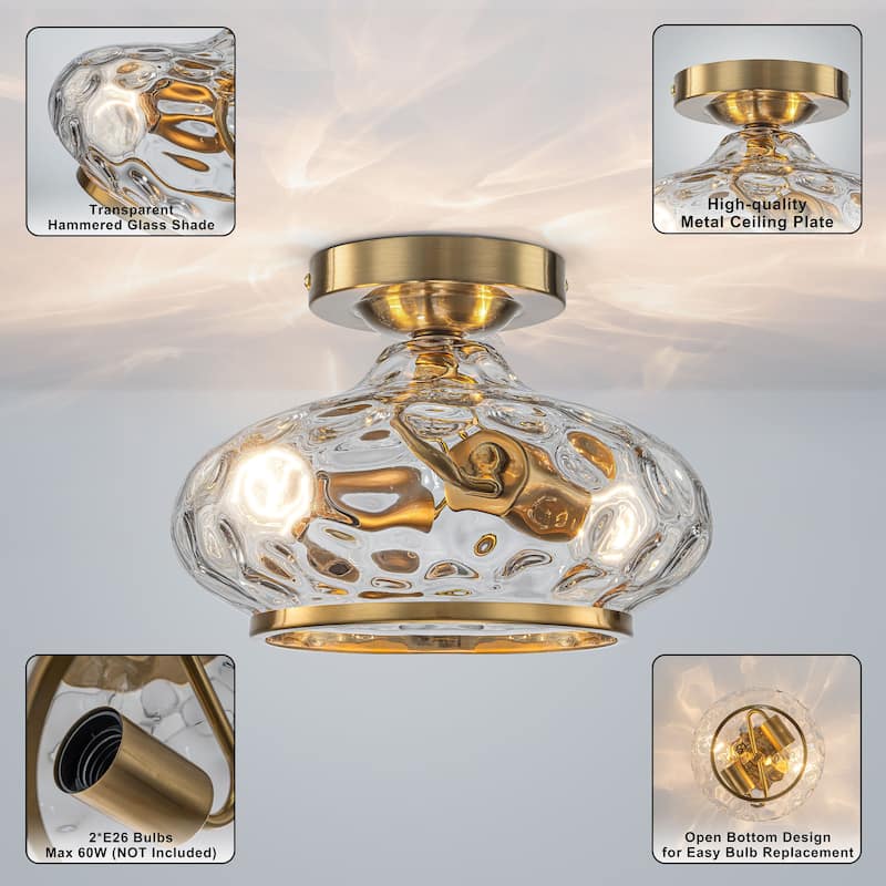 Starsky 2-Light Polished Semi-Flush Mount Ceiling Light with Hammered Glass Shade