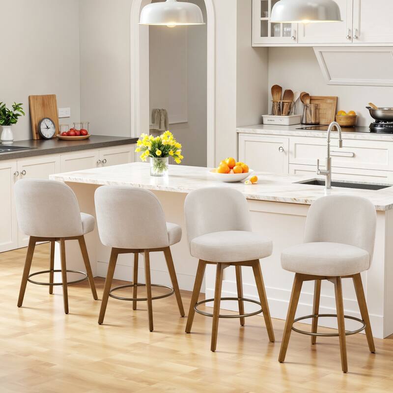 Fabric Upholstered Counter Height Swivel Bar Stools - 37.8"H x 19.7"W x 23.2"D - Set of 4 - Beige